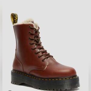 Dr. Martens Jadon Faux Fur Lined Leather Platform Combat Brown Boots Women 6